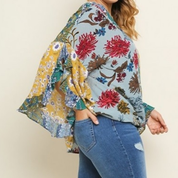 Women's Top Hobo Multi-Floral V-Neck Rayon - Picture 2 of 4